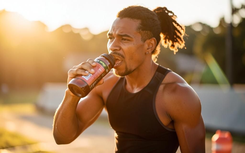Athlete drinking an electrolyte drink after training