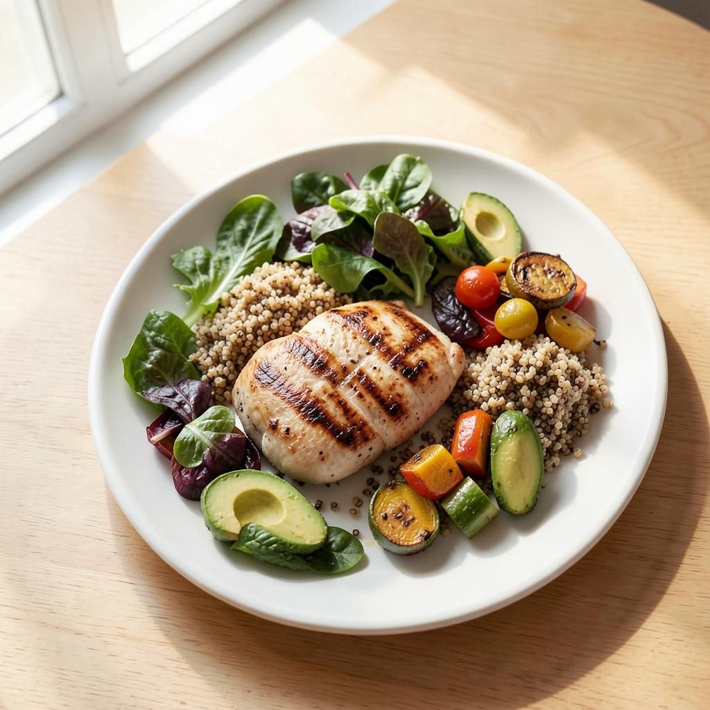 Grilled chicken, quinoa and vegetables for weight management
